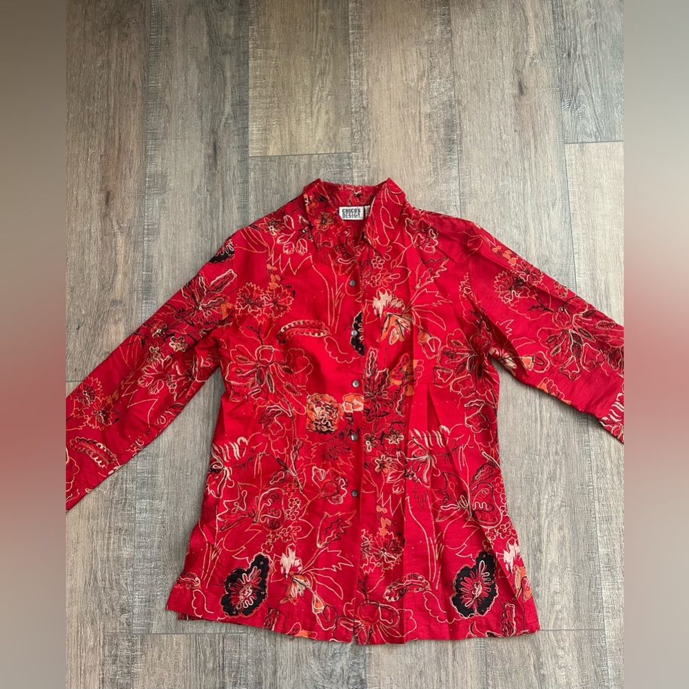 Chico's Red and Black Silk blen Shirt